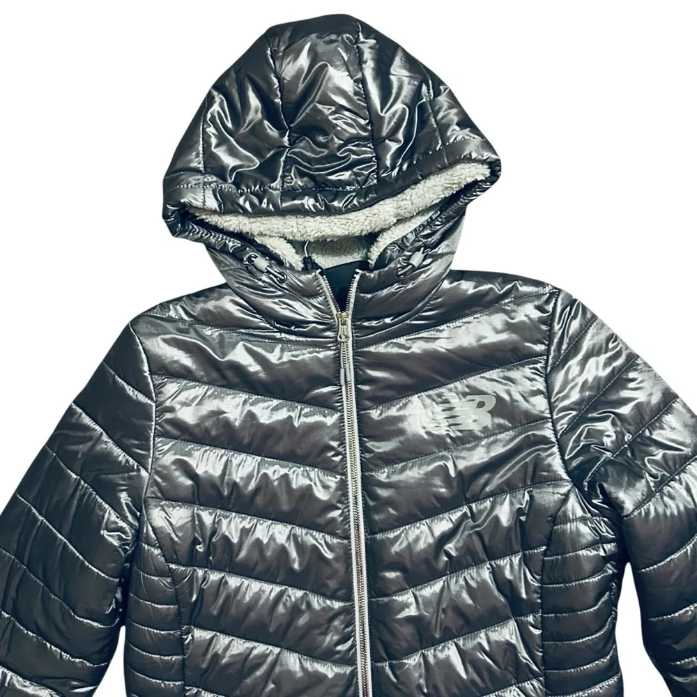 NEW BALANCE Metallic Quilted Sherpa Lined Puffer Coat L